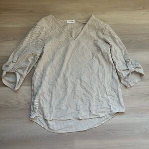 Calvin Klein Striped V-Neck 3/4 Sleeve Tunic Blouse